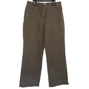 J Jill Linen Blend Trouser Pants Brown Gray Wide Leg Size 8 Front Pockets Linen